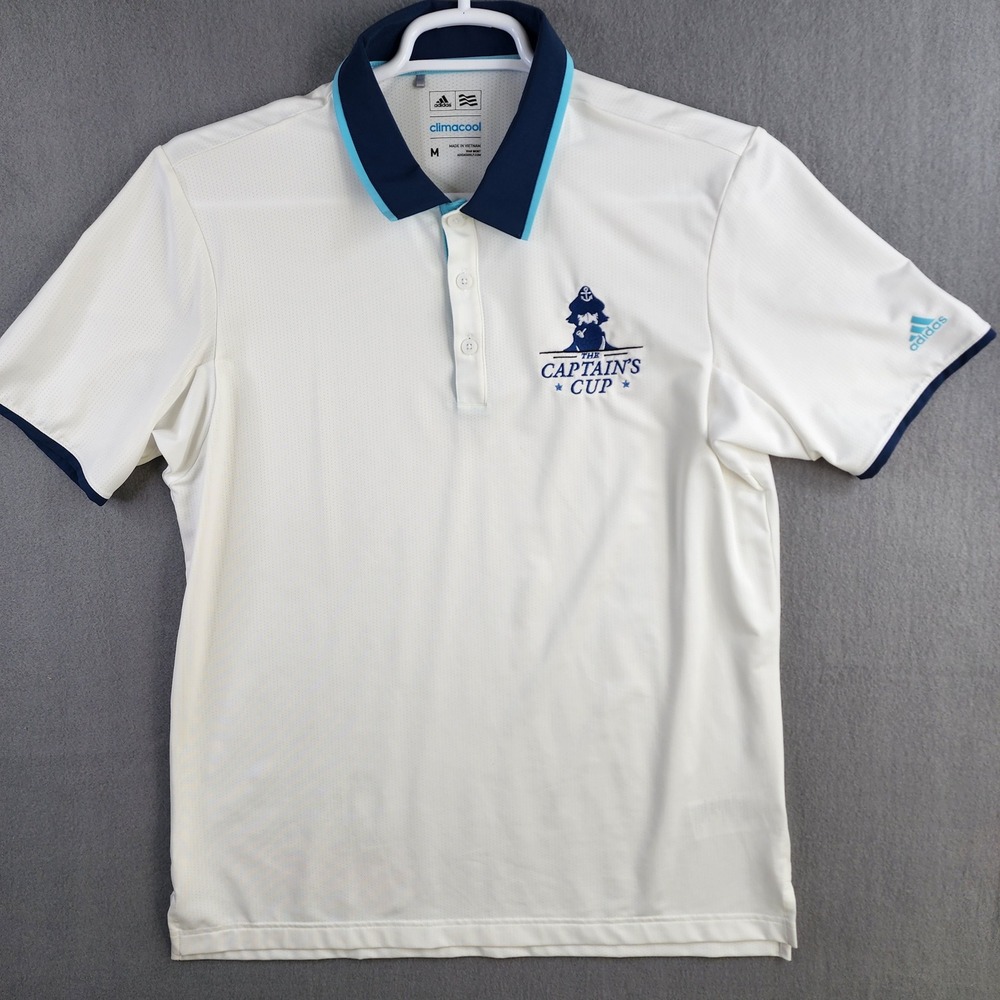Adidas ClimaCool Captains Cup Golf Polo Shirt Men's Medium White Blue